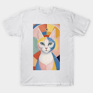 Hilma's Whimsical Catopia: Abstract Feline Harmony T-Shirt